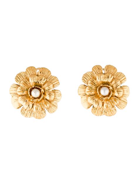 chanel flower earrings|chanel camellia pearl earrings.